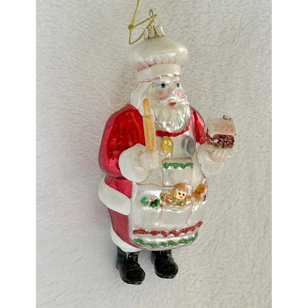 Vintage Baking Santa Claus Blown Glass Ornament 5.75